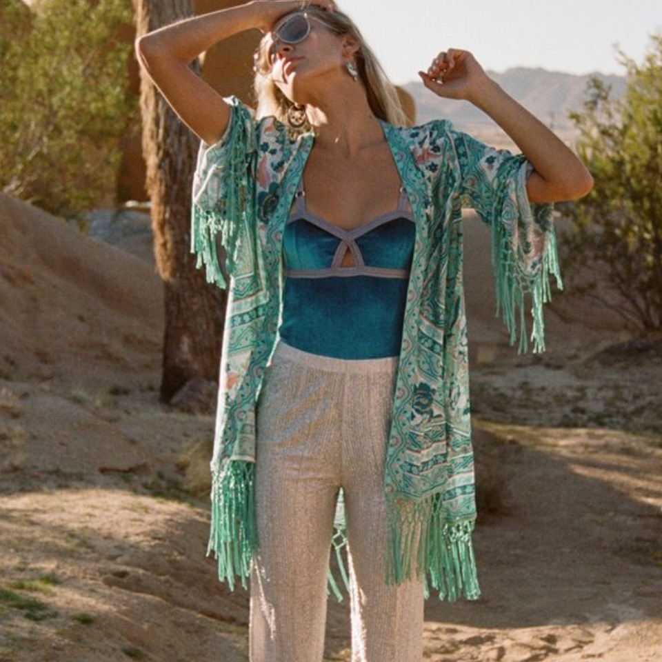 Arnhem Azalea Turquoise Fringe Kimono